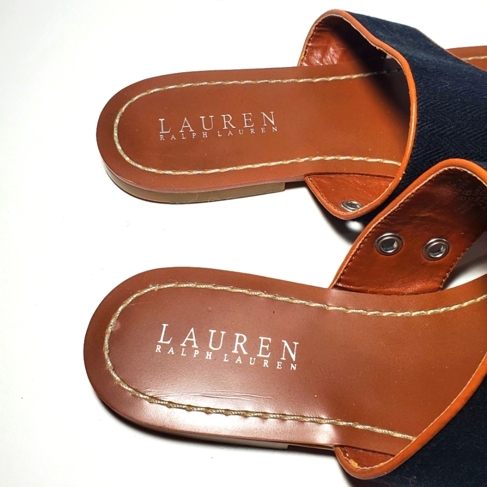 LAUREN Ralph Lauren Anaya Brown/Black Leather/Fabric Women's Sandal Size 8B EUC - Picture 4 of 6